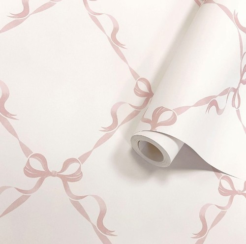Bow damask wallpaper cream - damask,