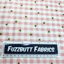 Pink gingham picnic and bees fabric 100% cotton