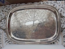 English Silver Plated Chased Drinks Serving Tray Heavy 19" Long