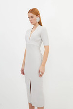 New Karen Millen Bandage Form Fitting V Neck Midaxi Grey Dress Size S