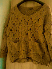 RIVER ISLAND BROWN WOOL/ALPACA/ACRYLIC JUMPER,CHUNKY PATTERN,LOOSE FIT, 12/14