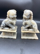 Vintage Pair Of Well Carved Soapstone Temple Lions / Foo Dogs 12 Cm Tall
