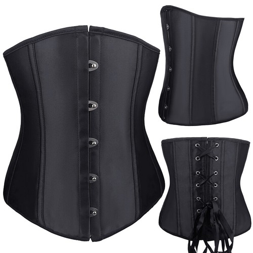 Satin black lace - black, underbust