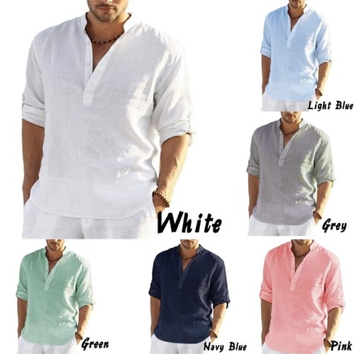 Men cotton linen henley - cotton,