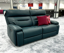 Furniture Village ‘Cinemax’ 3 Seater Sofa Power Recliner Leather Midnight Jade