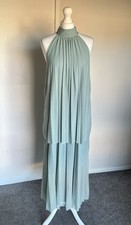H&M Pleated Halterneck Maxi Dress Sage Green – Size L - New With Tags