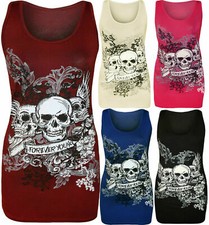New Women Halloween Forever Young Skull Racer Back Sleeveless Ladies Vest Top