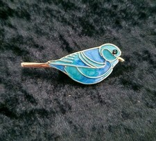 Vintage Style Enamel Bird Brooch – Blue Green Abstract Cloisonné Pin Brooch 