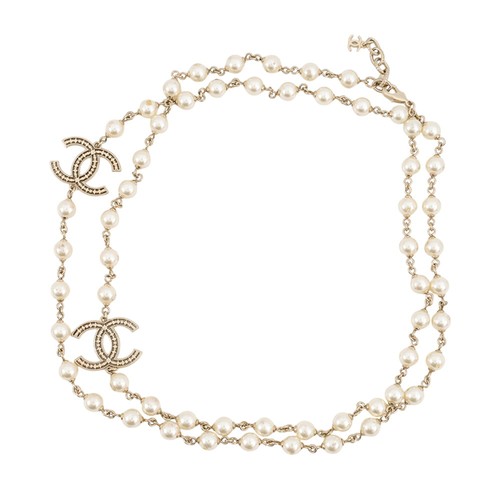 Chanel logo faux pearl long - cc,