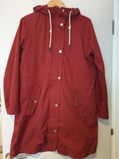 JOULES Ladies UK 12 COAT Right as Rain Hooded Burgundy Red Waterproof Mid Length