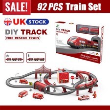 92pcs Train Electric Rail Car Racing Track Set Kids Toy Race Game Railway Red UK