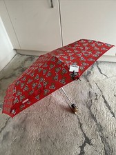 RP£80 MOSCHINO RED AUTOMATIC UMBRELLA TEDDY BEAR LOGO DESIGN & TEDDY BEAR HANDLE