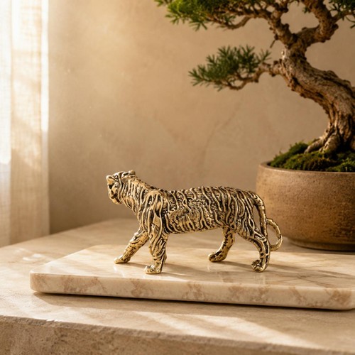 Vintage brass tiger figurine - brass,