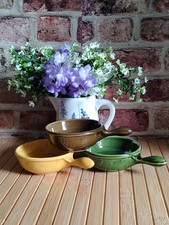 3 x Coloured Ceramic Handled Bowls, ideal for Tapas, Fondue, vegetables