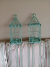  Pair Decorative METAL BIRD CAGES in Turquoise - PLANTS , WEDDING , FAIRY LIGHTS