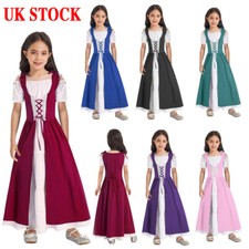 Girls Medieval Renaissance Costumes Short Sleeve Vintage Dress Halloween Cosplay