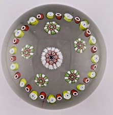 Antique Saint Louis Rondello W/Garland On Clear Glass Paperweight 2.9"