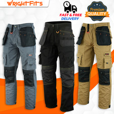 Mens Work Trousers Cargo Combat Heavy Duty Knee Pads Holster Pockets Workwear