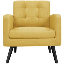 Modern Armchair, Mid-Century Accent Chair with Button Tufted Back&Wood Legs