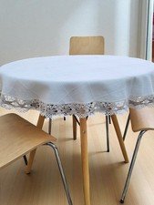 vintage Vändra Visa OÜ cotton mix lina linen lace edge 42 inch round tablecloth