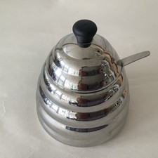 Sugar Bowl Or Jam metal Dish With Lid And Spoon  Beehive Shaped  Stainless Steel
