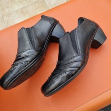Rieker Antistress Shoes EU 38 Black Leather Pull On Heeled Comfort