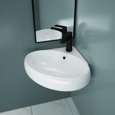  Ceramic Bathroom Basin - Corner Wall Hung Sink 400 x 380 x 145mm