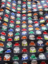 vw volkwagon van beetle car patterned navy fabric retro look