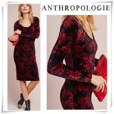 Anthropologie HD in Paris Dierdre Velvet Column Midi Dress Black Red Floral M