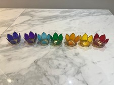 Chakra Lotus Flower Mini Candle Holders (Full Set Of 7) - With Silver  Trim