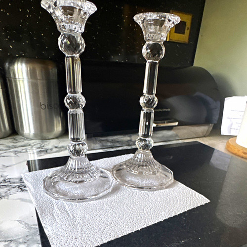 Pair clear cut faceted glass - cut,