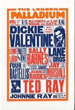 London Palladium Dickie Valentine show bill poster on modern 'Badger' postcard