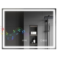 HOMCOM 600 x 800 mm Bathroom Mirror with Bluetooth Clock Lights Demister Pad