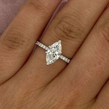 Marquise Cut White Diamond Solitaire Bridal Wedding Ring Set White Gold Finish