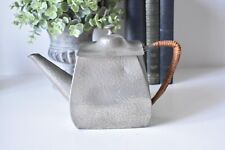 Vintage English Pewter Hammered Teapot Square with Woven Handle Art Deco (i)