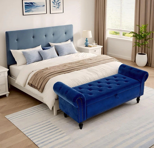 Blue tufted fabric - blue,