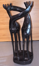 Wooden Giraffe Sculpture African Safari Decor 2 Intertwined Necking Hand Carved