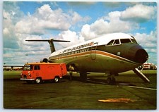 Postcard Aircraft British Caledonian BAC 111 Loading Mail at Gatwick