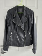 Primark Black Faux PU Leather Look Biker Chick Jacket Size 14 
