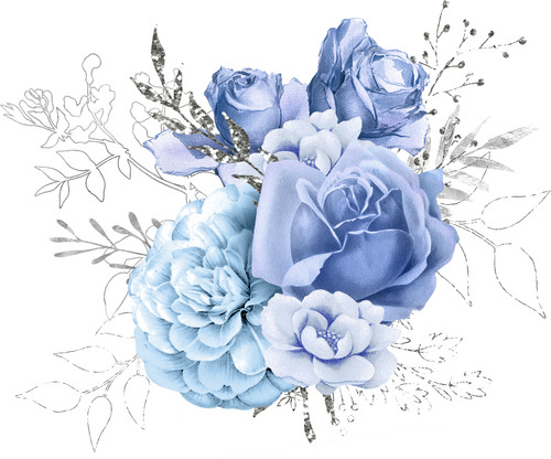 12pcs blue silver tile - silver,
