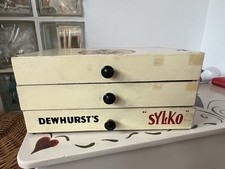 DEWHURST'S SYLKO THREAD STORAGE BOX, VINTAGE, DISPLAY, 3 DRAWER BOX CREAM WOOD