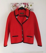Geiger Red Blazer Jacket, UK Size 10 Black Trim Boiled Wool Vintage