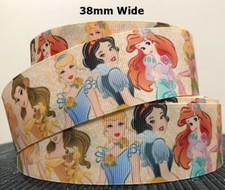 DISNEY PRINCESS RIBBON GROSGRAIN 38mm wide PER YARD 5 Princesses Cake Decoration