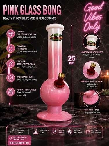 Pink glass water pipe 25cm - pink,