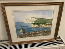 Original Framed Watercolour Painting Of Freshwater Bay Isle Of Wight VGC