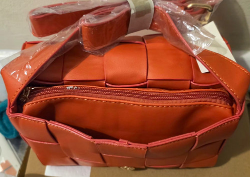 Orange woven faux leather - orange,