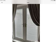 2 White Aluminium Perfect Fit Venetian Blinds -Easy Fit Patio French Doors