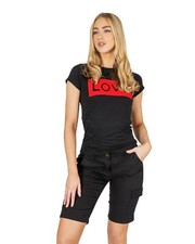New Womens Ladies embroidered Love Slogan Cap Sleeve Round Neck T shirt Top