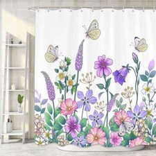 Lavender Floral Garden Shower Curtain Extra Long Cute Bathroom Waterproof Fabric