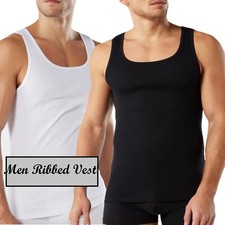 Mens Vests 100% Cotton Sleeveless Ribbed Summer Training Gym Tank Tops Size lot